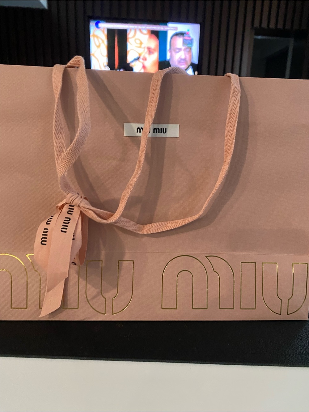 Miu Miu Blush Pink paper bag with Ribbon Accent